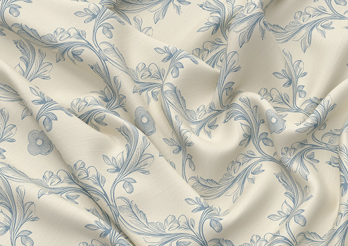 Trellis Prints, Vine and Bloom Romsey Raffs Blue - Roman Blind - Image 4